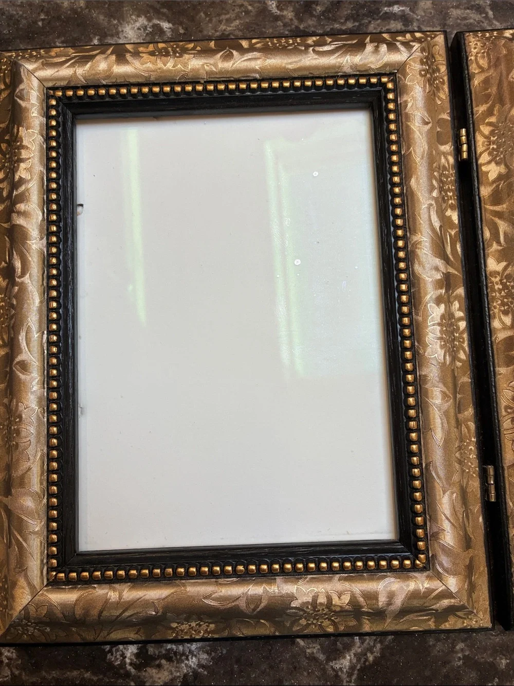 Gold Double Hinged Picture Frame with gold embossed Trim